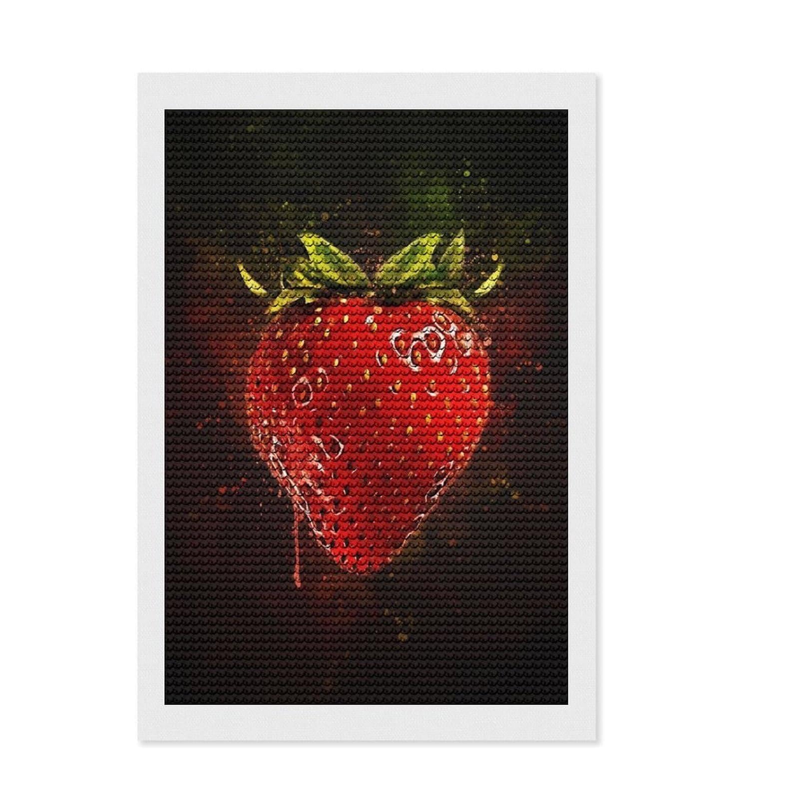 Junmoney Strawberry Fruit Diamond Art Canvas 8"x12", with Tool Kit, Office Decor, for Craft Lovers, Festive Craft Gift, Printed Canvas