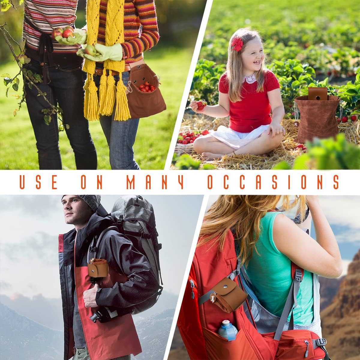 Foraging Bag, Outdoor Picking Fruit Bags, Waxed Canvas Foraging Pouch, Foldable Leather Belt Pouch with Drawstring Multi-Purpose Picking Bag for Camping, Shells, Treasures, Travel, Hiking - Image 7