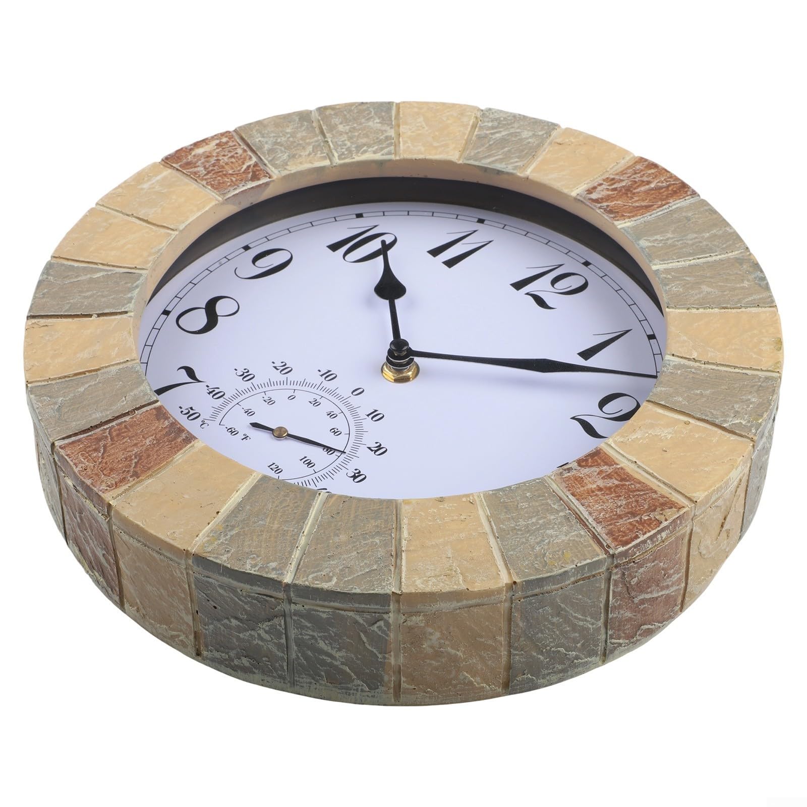 Orologio da parete silenzioso da 25,4 cm, con termometro, resistente alle intemperie, grado di protezione IP44, per interni ed esterni, corpo in resina, numeri trasparenti (stile 1)