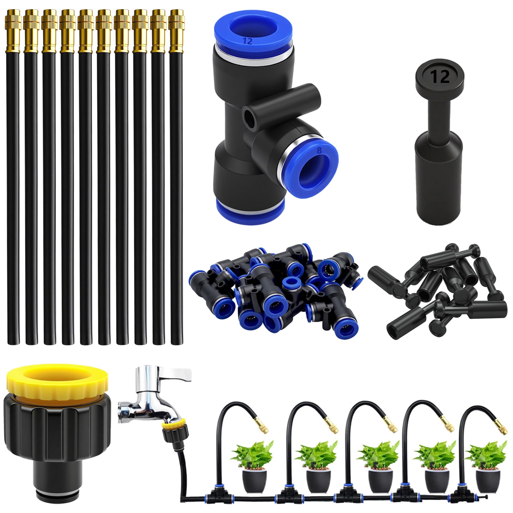 CESFONJER Automatic Atomization Drip Irrigation Kit, 360° Adjustable Irrigation System Kit with 12mm Quick Connect Adapter for Watering Lawn Terrace Garden System