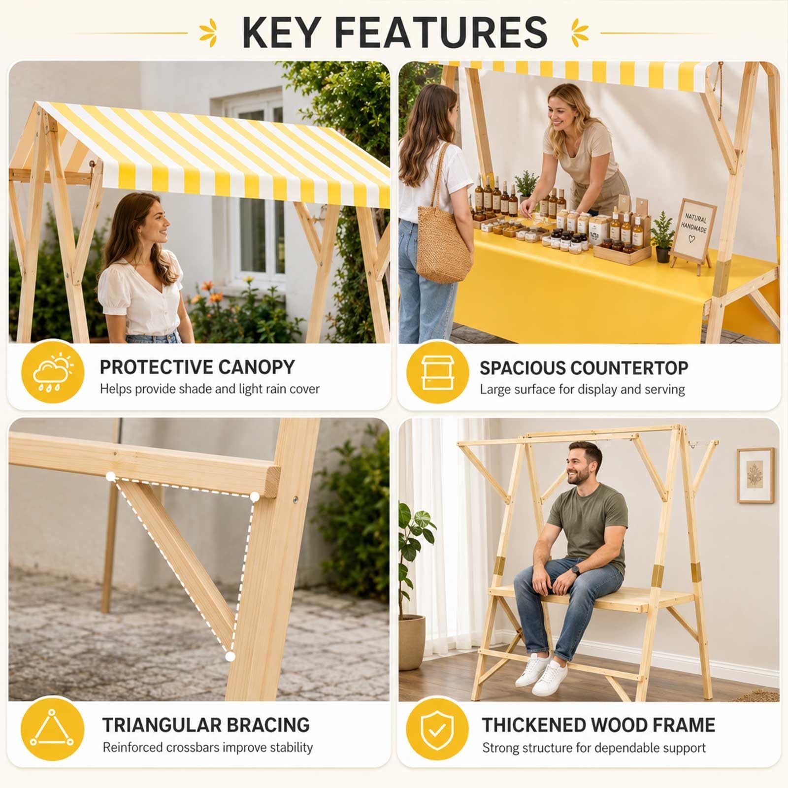 Marktstand Imbisswagen, Verkaufsstand Aus Holz Mit Markise, Faltbarer Bauernmarktstand, Mobiler Kiosk Für Süßwaren, Eis, Snacks, Street Food, Messe, Handwerk, Outdoor Events(Green dark b,47.2in/120cm)