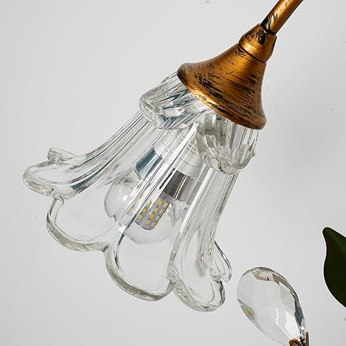 Miniatura 8 de Lámpara de mesa de cristal, lámpara de mesa decorativa de flores antiguas con hoja verde, lámpara decorativa retro para dormitorio, hogar, oficina,