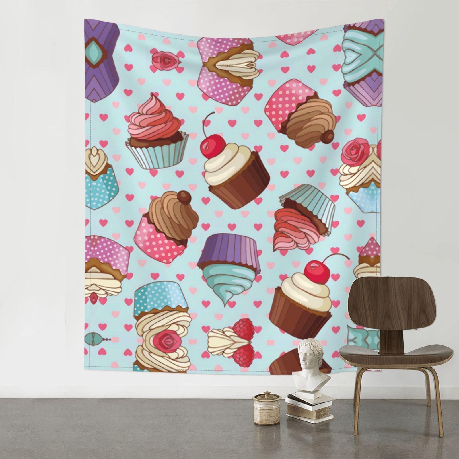 YYHWHJDE Cupcake Pattern Prints 60x51in Wall Tapestry – High-Grade Polyester Throw for Dorm, Beach & Home Decor