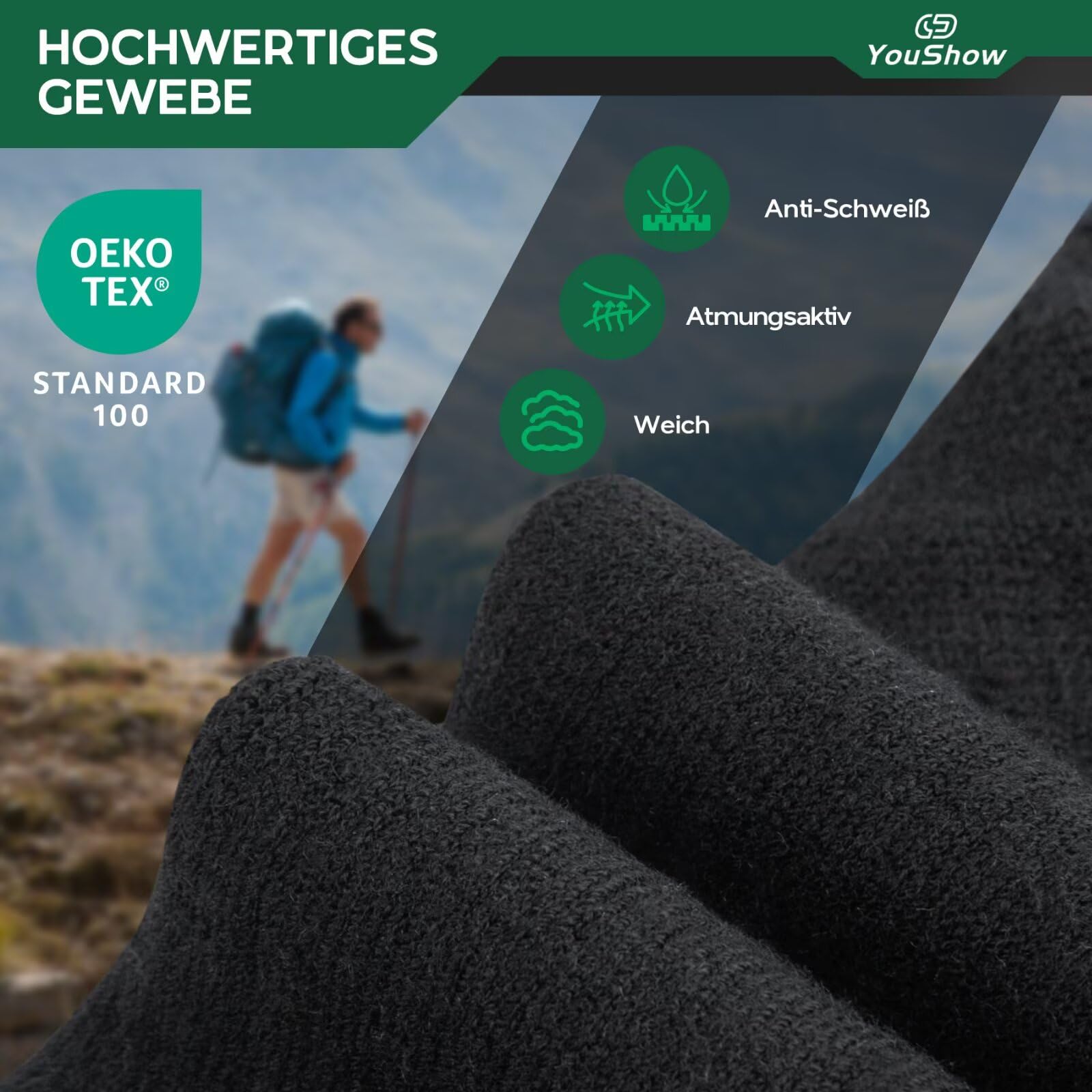 YouShow Calcetines de senderismo Merino 3 pares con acolchado antiburbujas