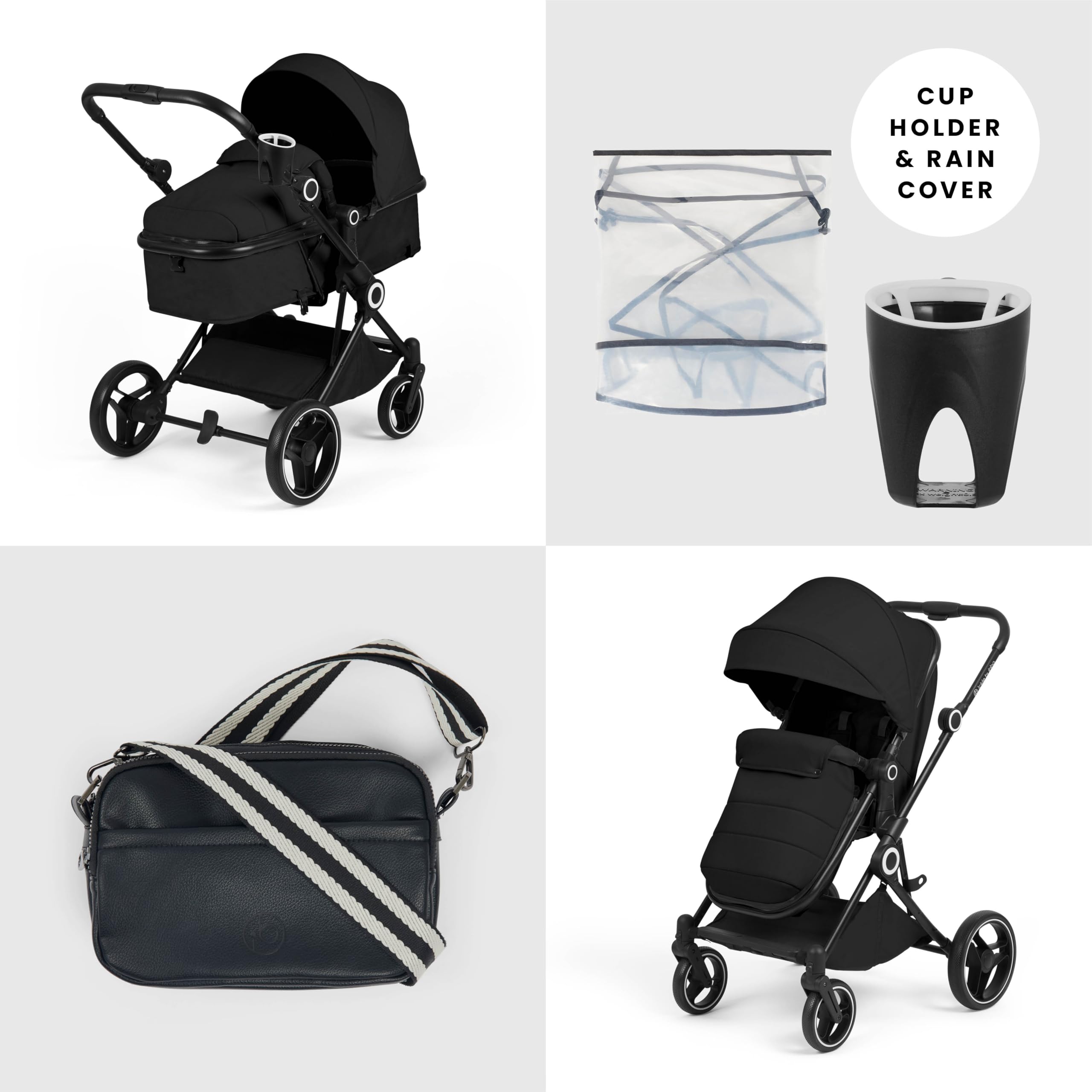 Ickle Bubba Atom 2w1 – od urodzenia do 22 kg, lekki, kompaktowy, rozkładane siedzisko, przodem i tyłem do rodzica, duży kosz, budka przeciwsłoneczna z daszkiem (Czarny)