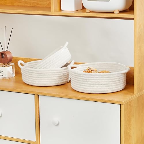 Miniatura 4 de Ladkew Juego de cestas de almacenamiento de 5 piezas, cestas tejidas de cuerda de algodón para organizar pequeñas cestas redondas para bebés