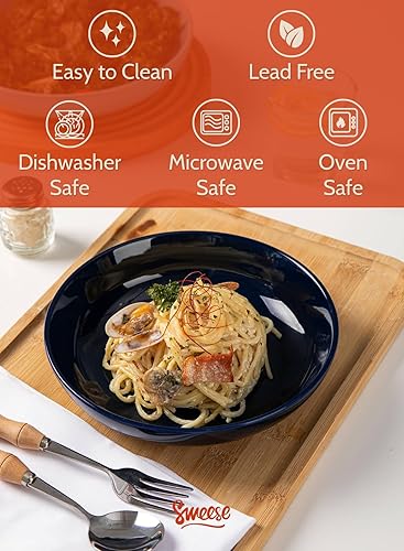 Miniatura 3 de Sweese Juego de cuencos de porcelana para pasta de 22 onzas, platos para servir ensalada de 7.6 pulgadas, aptos para microondas y lavavajillas,