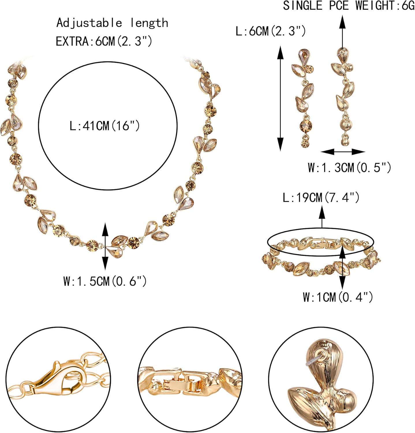 EVER FAITH Crystal Bridal Bridesmaid Jewelry Sets, Elegant Marquise Round-Shaped Rhinestone Leaf Necklace Dangle Earrings Tennis Bracelet Set for Women - Image 4