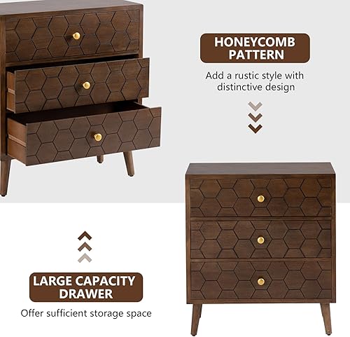 Miniatura 51 de COSIEST Mesita de noche, mesa auxiliar rústica con 3 cajones, mesita de noche de madera vintage con patas sólidas, mesa auxiliar moderna para Patrón