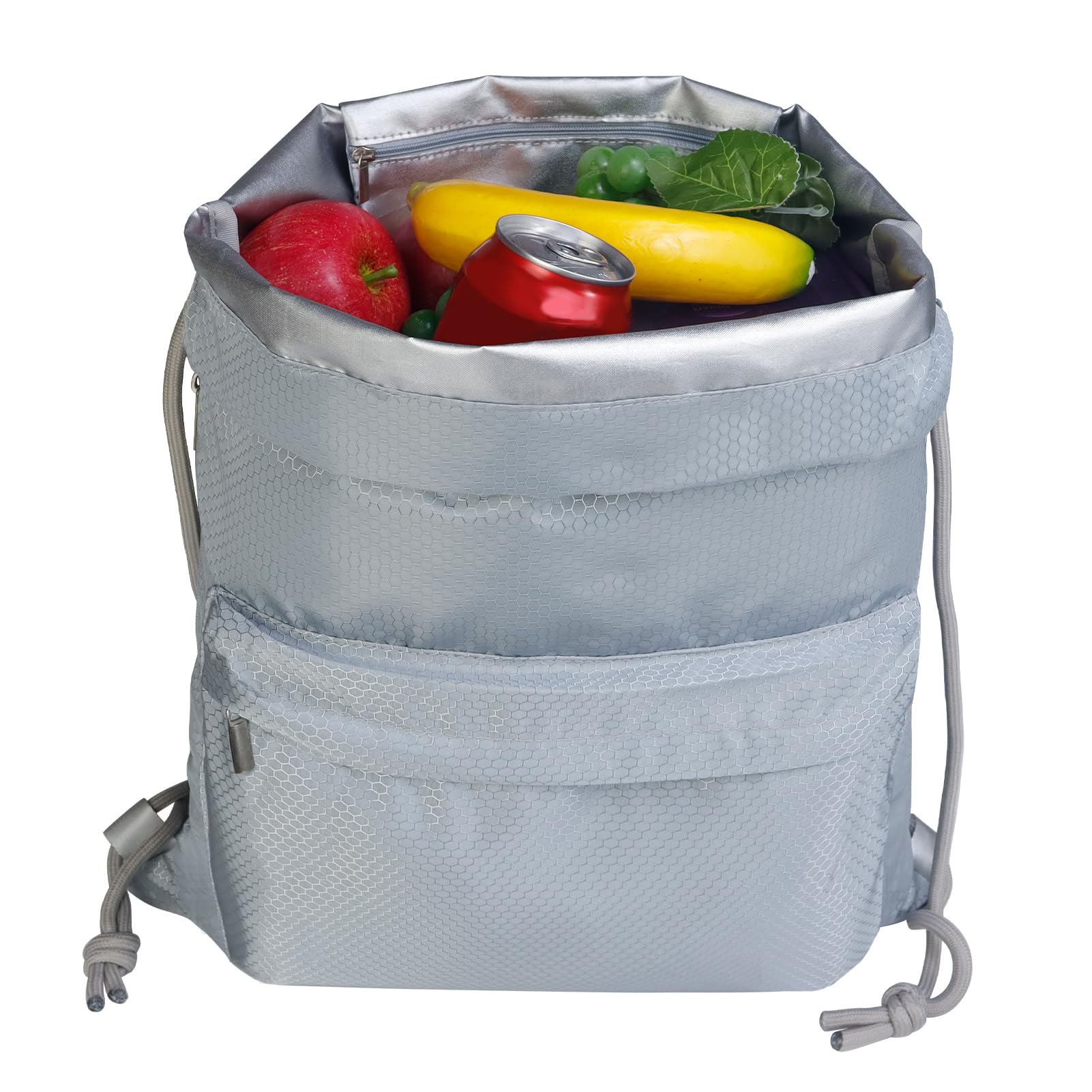 MoyadDrawstring Cooler Backpack 18L Insulated Lunch Bag for Men and Women - Lunchbag with 3 Pockets for Beach, Camping, Hiking, Park and Work, Gray & Honeycomb Pattern