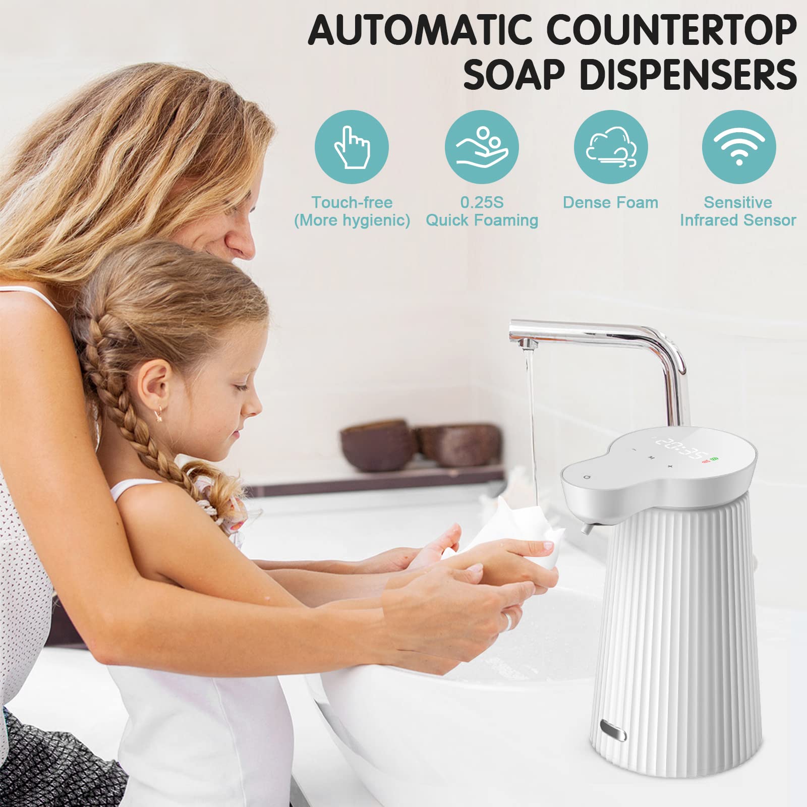 Distributeur De Savon Automatique 500 Ml - Rechargeable USB, Capteur Sans Contact, 4 Niveaux De Mousse, écran LED, IPX5