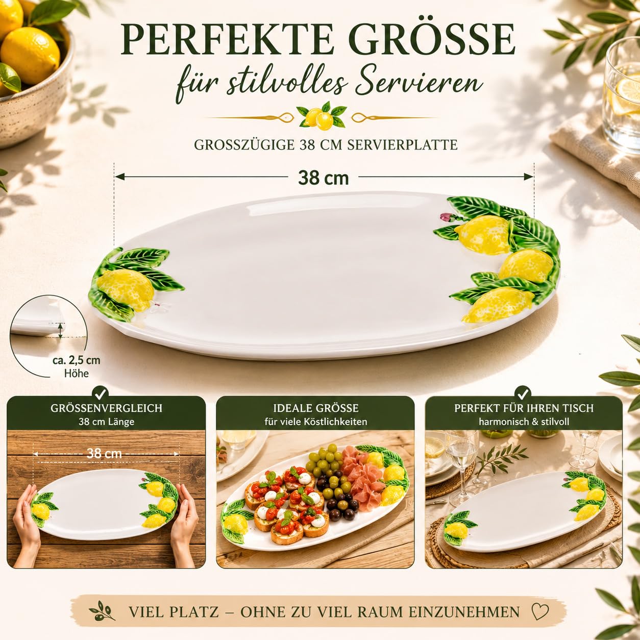 formano Servierplatte Steingut Zitronenplatte Oval 38 cm Dekoplatte