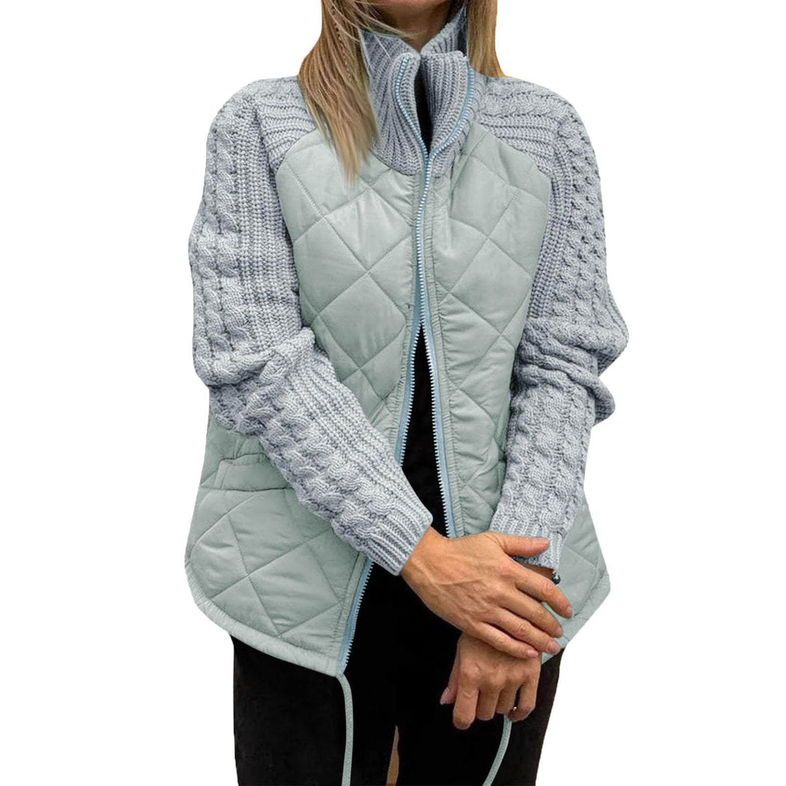 Steppjacke Damen Diamond Quilt Winterjacke Stepp Jacket Hoher Kragen
