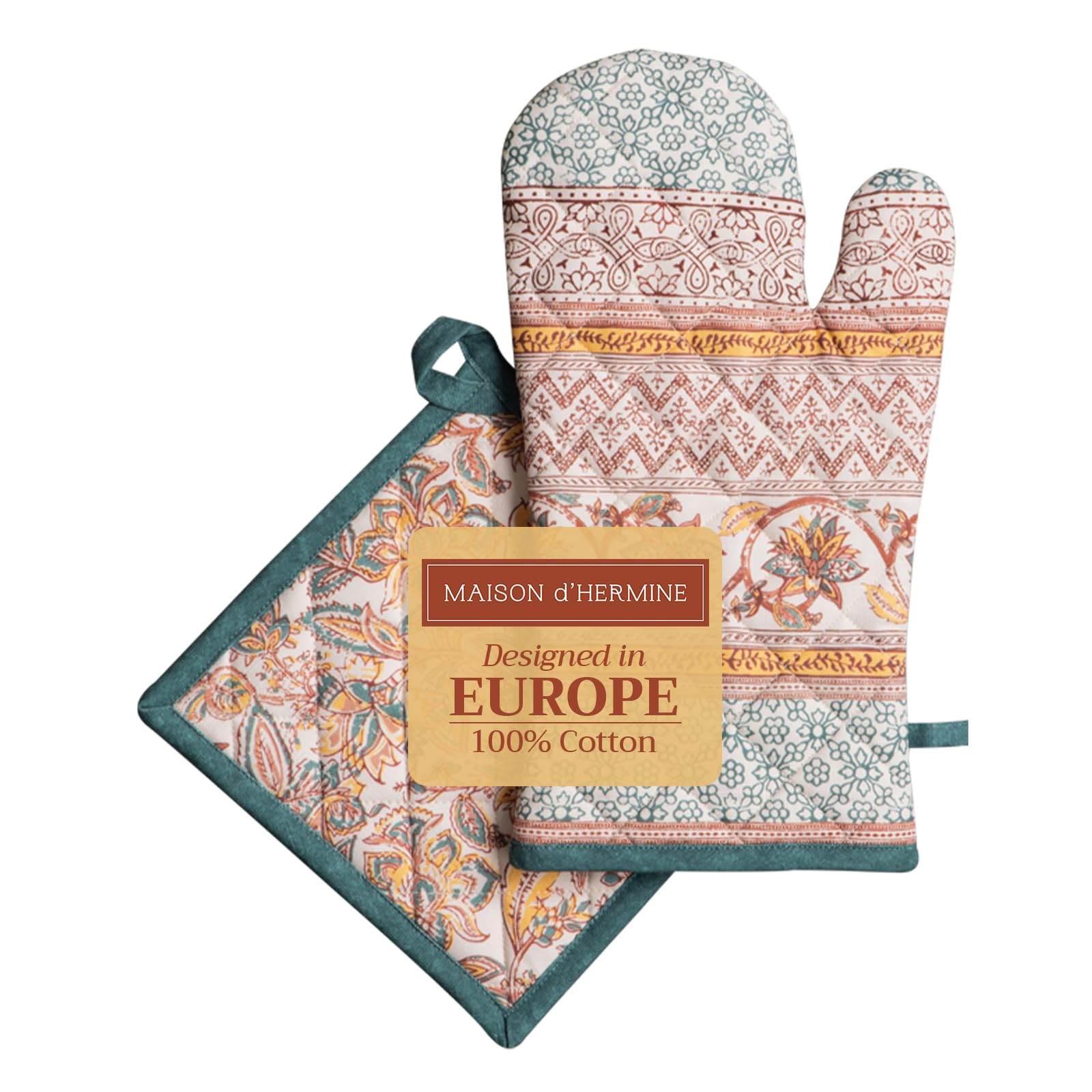 Maison d' Hermine 100% Cotton Oven Mitt & Pot Holder Set (19x33 & 20x20cm) — image 1
