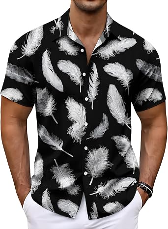 Mens Button Down Short Sleeve Shirt Fashion Hawaiian Tops Casual Loose Summer Beach Vacation Shirts