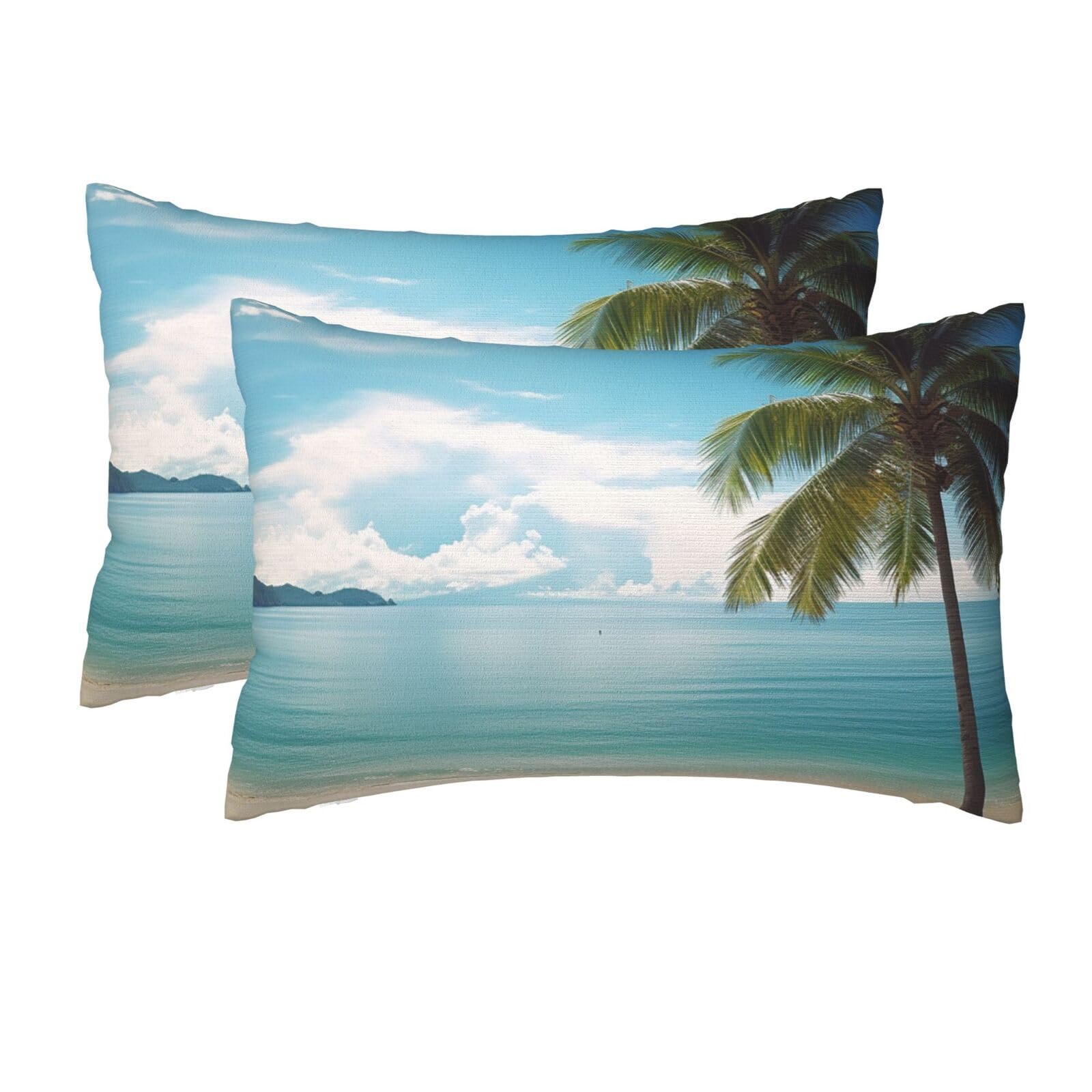 2 Pack Queen Pillow Cases with Hidden Zipper, Soft Breathable Pillow Covers for Hair and Skin, Beach and Palm Tree Pillowcases 20"x30" Bed Pillow Protectors Cover for Sleeping Gifts