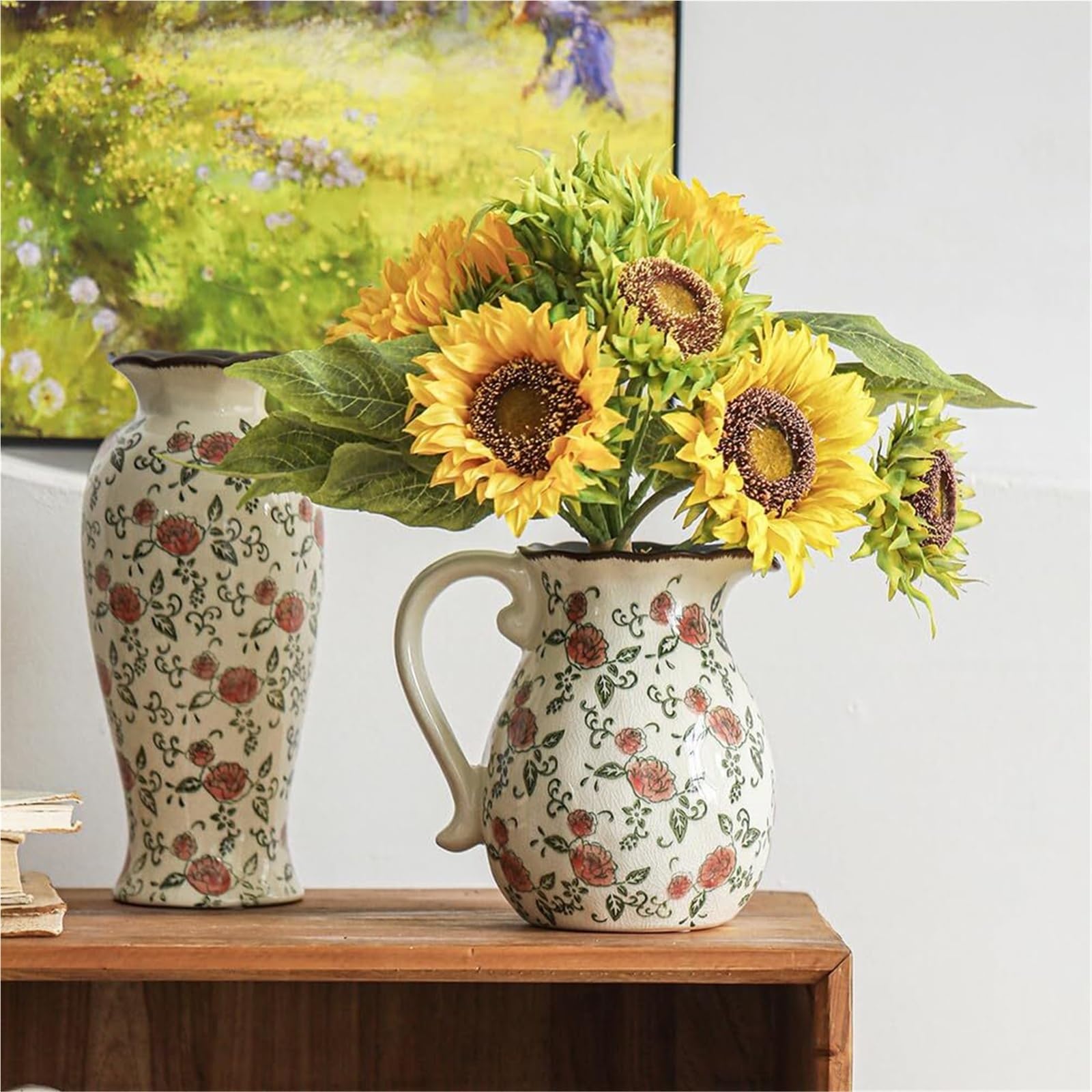 Ładny wazon rustykalny ceramiczny kwiat retro popękana glazura kwiatowe wazony dom wiejski dekoracyjne dekoracje półek (C1)