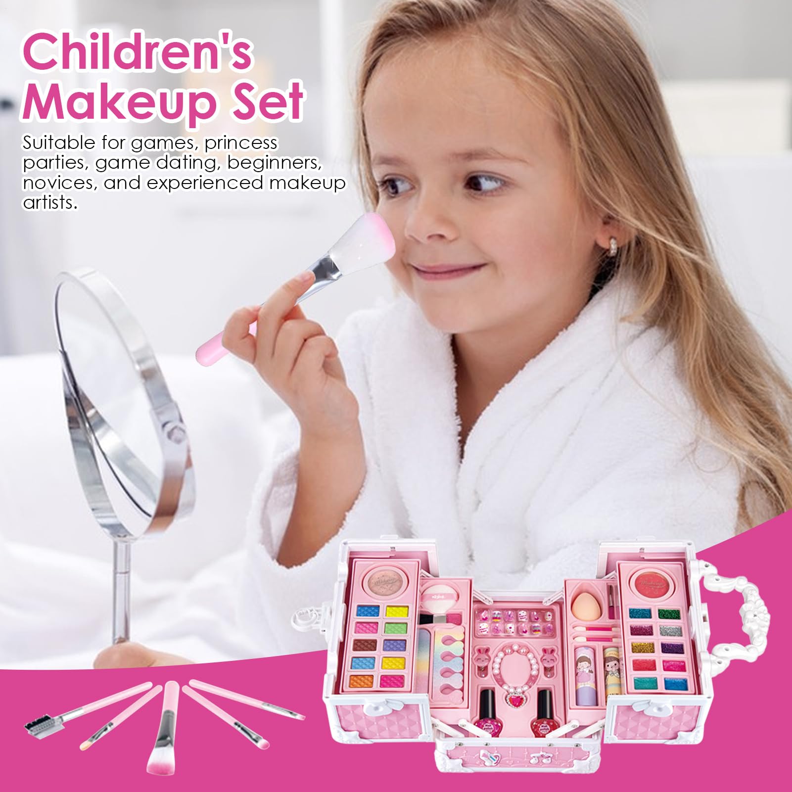 Borsa per cosmetici per ragazze – Trucco delicato e non tossico | di bellezza lavabili con acqua | Ideale per regali e svago, creativo ed educativo, set completo e colorato