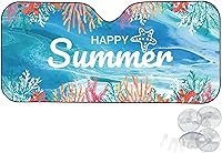 Vista 2 de Renewold Parasol plegable para ventana delantera de automóvil, diseño de verano feliz, bloquea los rayos UV y el calor solar, parasol universal