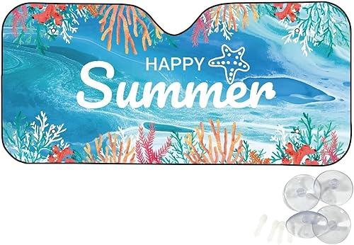 Miniatura 2 de Renewold Parasol plegable para ventana delantera de automóvil, diseño de verano feliz, bloquea los rayos UV y el calor solar, parasol universal