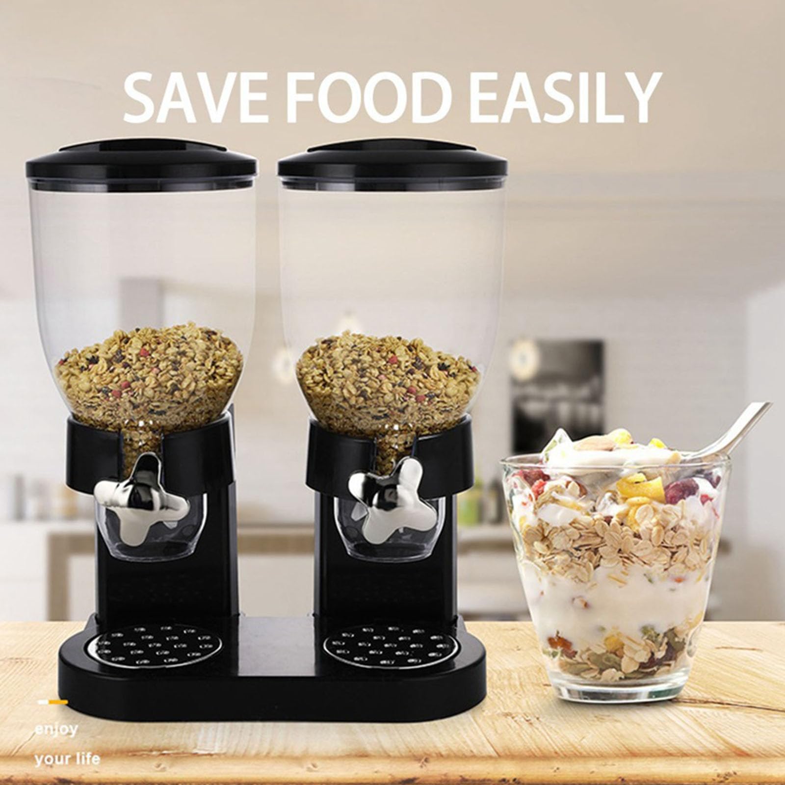 Distributore di cereali ad alta capacità da 2 litri, meccanismo di controllo triplo per un facile accesso agli snack e contenitore di stoccaggio