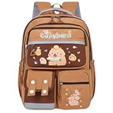 capybara backpack for teen girls boys&comma; cute kawaii animal graphic brown school bag with a lot of pockets&comma; funny cartoon laptop compartment reflective bookpack women