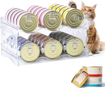 Cat Food Organizer, Transparent Cat Food Can Organizer for Pantry Can Storage Organiser Container Holds 30 3oz Cans Canned Goods Organiser for Countertop Kitchen Cabinet Refrigerator 2-Tier