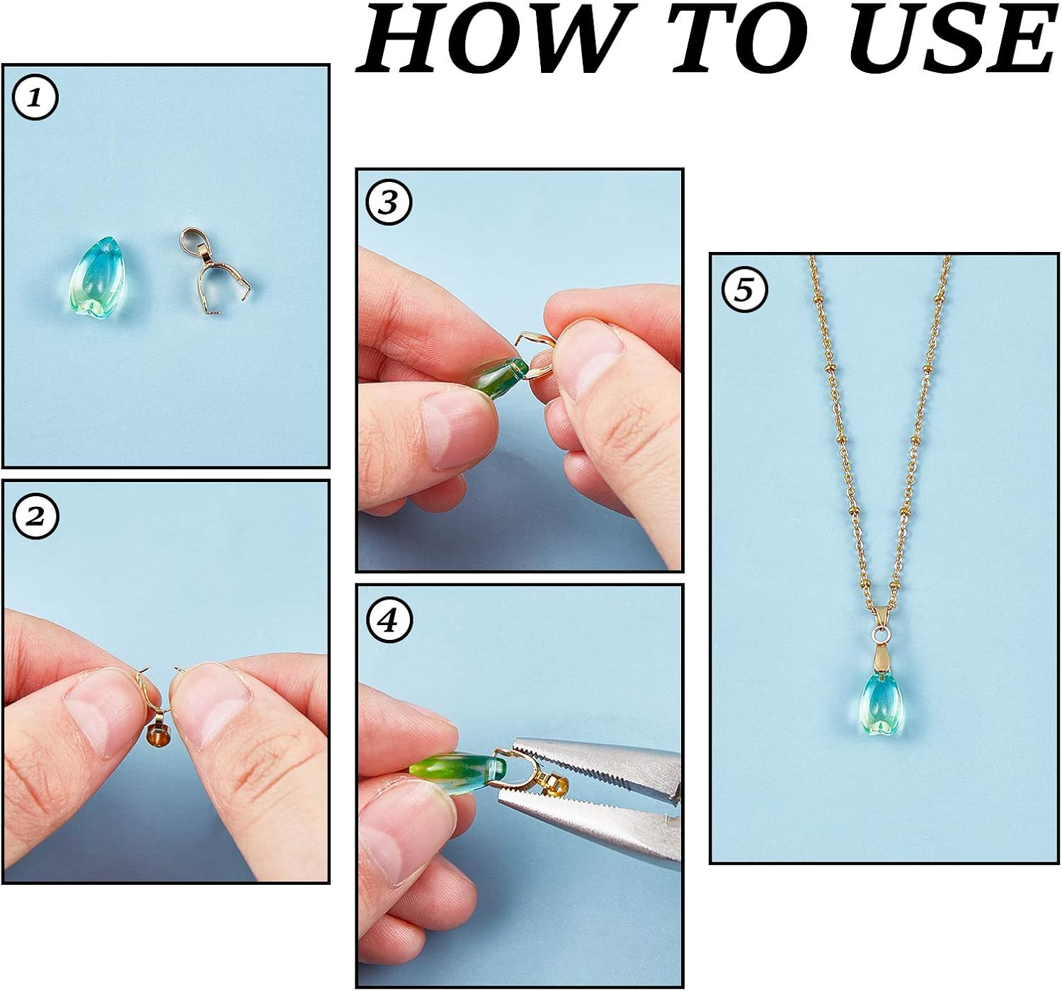 PH PandaHall 40pcs Pinch Bails 304 Stainless Steel Pendant Chain Connector 4 Sizes Golden Pinch Bails Clasp Dangle Charm Bead Pendant Connector Findings for Pendant Necklace Charm Jewelry Making - Image 4