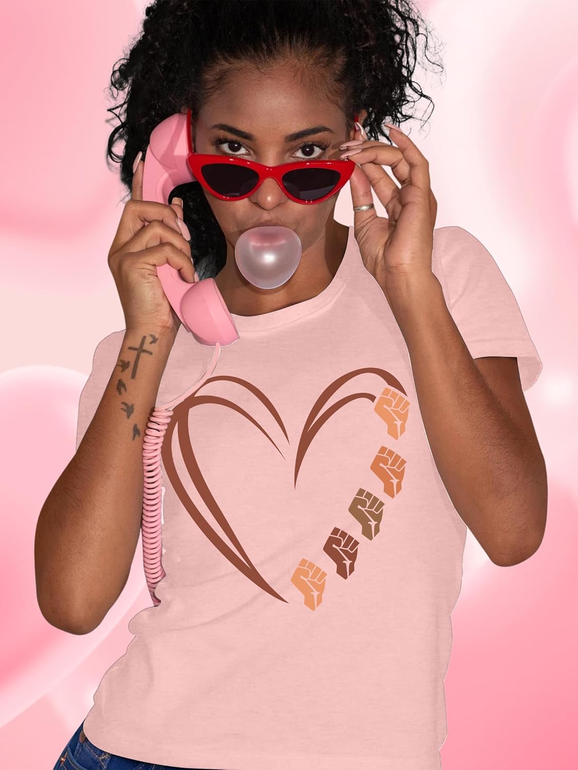 VVNTY Black History T Shirts: Women African American Heart Graphic Tee Black History Month Valentine Tshirt - Image 3