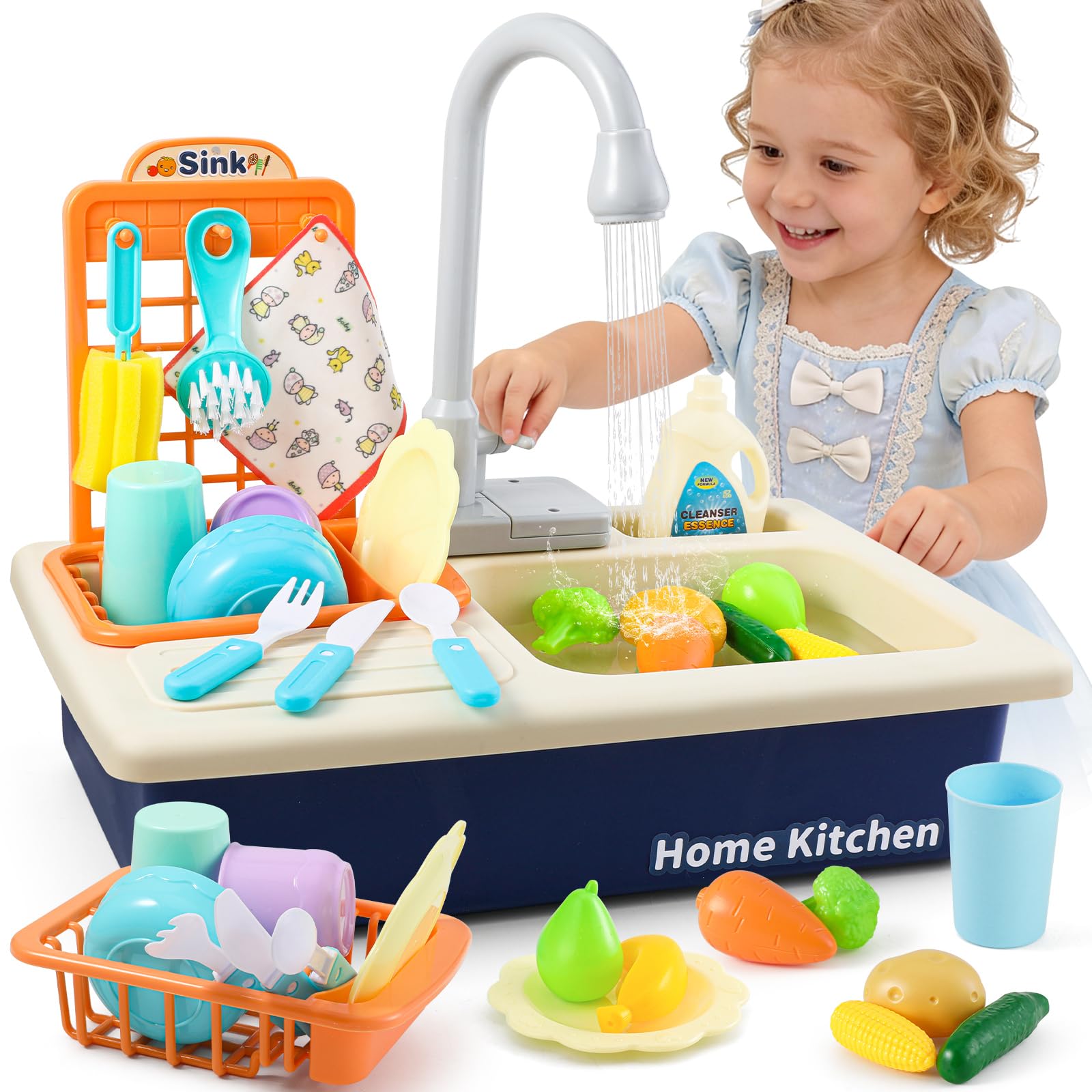 Accesorios de cocina juguetes Mini Tudou con fregadero azul y agua
