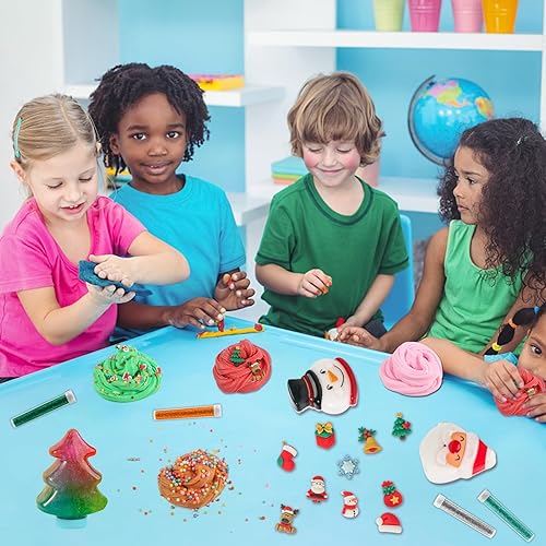 Miniatura 6 de Kit de 48 piezas de slime de mantequilla de 3 libras para niños, kit de fabricación de slime de Navidad para niñas y niños con cristal, arcilla y