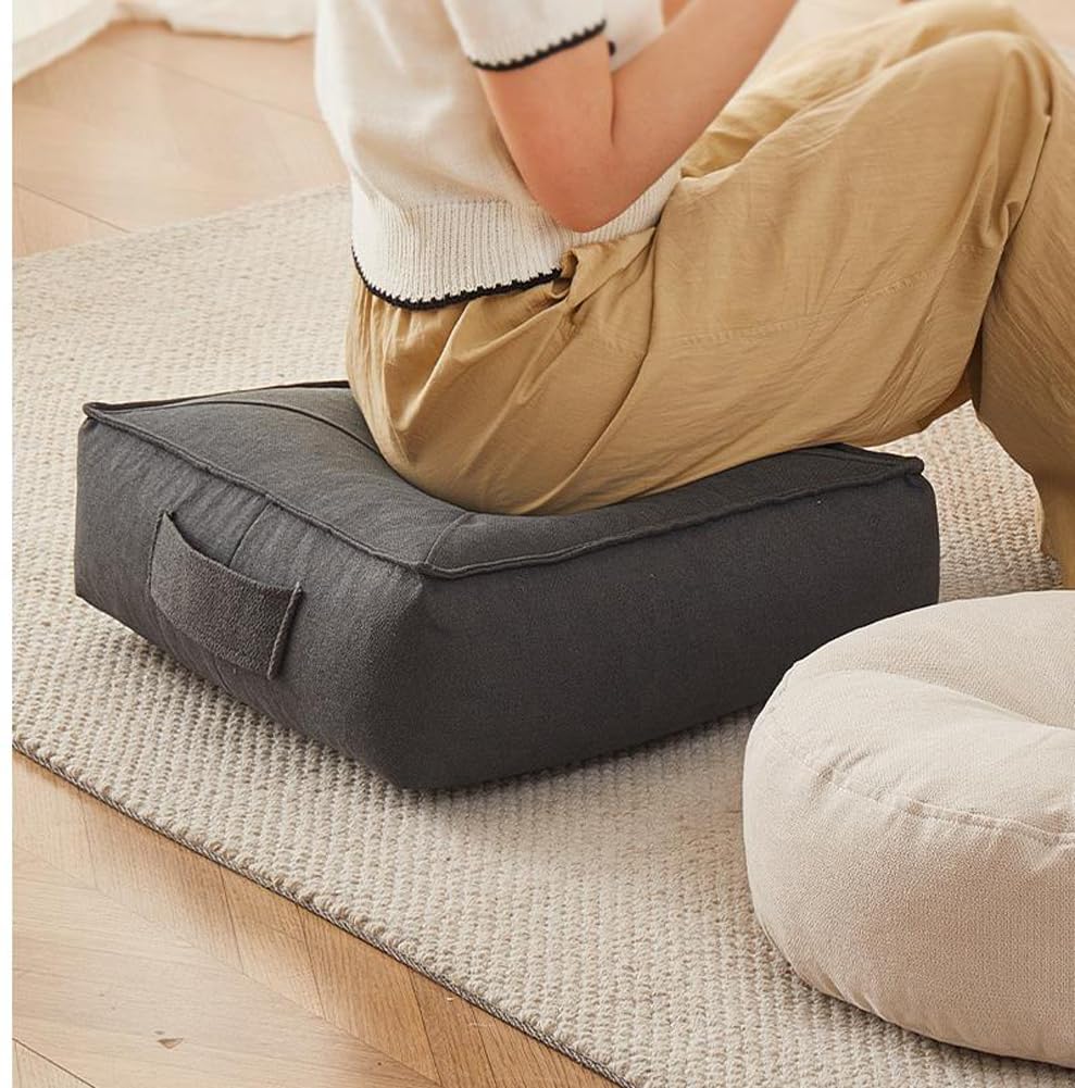 Cuscino extra spesso, 15 cm, rotondo/quadrato, 100% cotone, per poltrona, auto, ufficio, post-operatorio, anziani, supporto per sedia a rotelle (grigio)