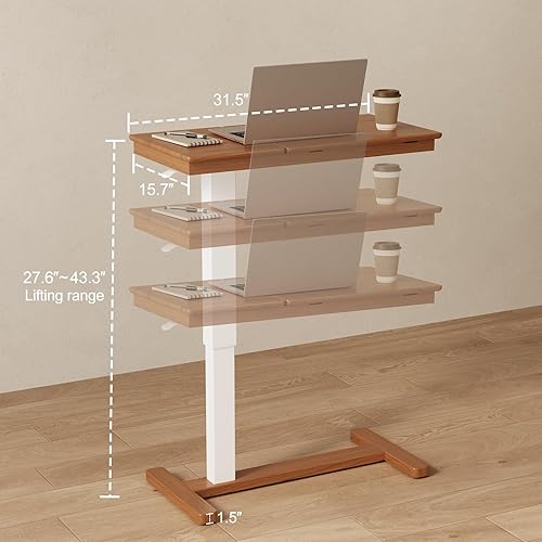 Miniatura 2 de Mesita de noche de madera maciza con ruedas, mesa de cama de hospital ajustable sobre la cama, escritorio rodante para computadora portátil,