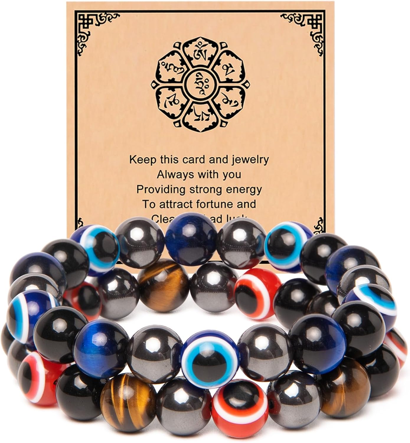 2Pcs Triple Protection Healing Bracelets for Men-10mm Black Obsidian Hematite Lava Beads Tiger Eye Bracelets Men-Gifts for Men Dad Son Boyfriend Christmas Birthday