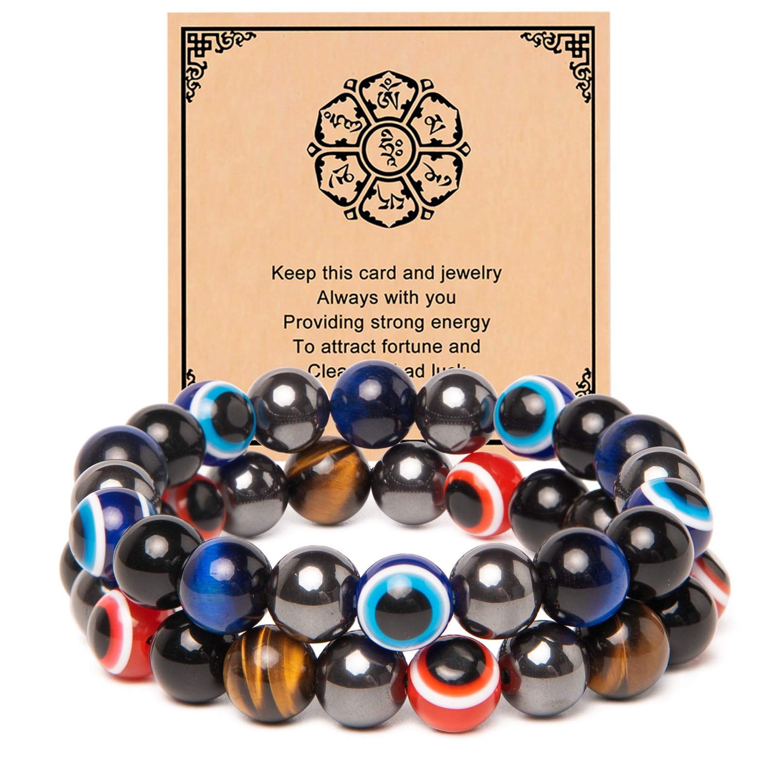 2Pcs Triple Protection Healing Bracelets for Men-10mm Black Obsidian Hematite Lava Beads Tiger Eye Bracelets Men-Gifts for Men