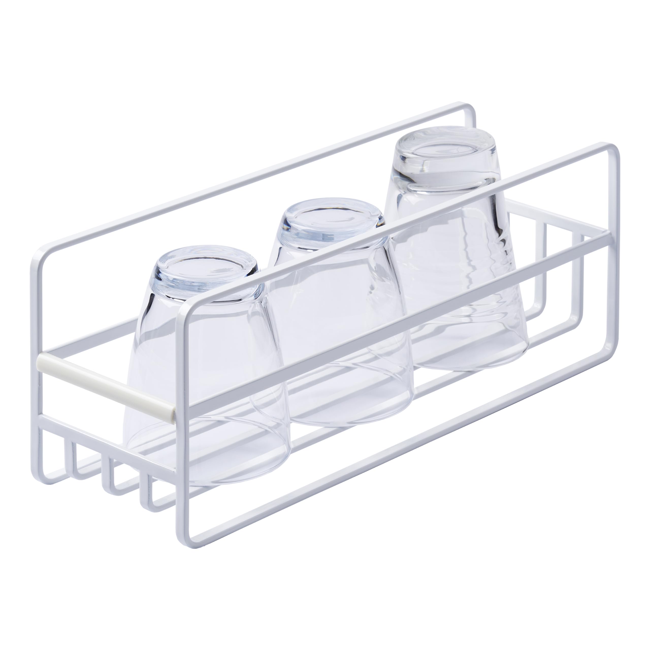 Yamazaki Home Tower Glass and Mug Cabinet Organizer, Coffee Cup Holder for Kitchen, Glass and Bottle Stand for Drawer, Metal with Silicone Handle - Steel -