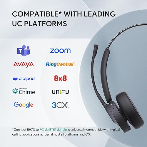 Miniatura 6 de Yealink BH70 - Auriculares Bluetooth inalámbricos mono con micrófono para trabajo, hasta 35 horas de duración de la batería para hablar, cancelación