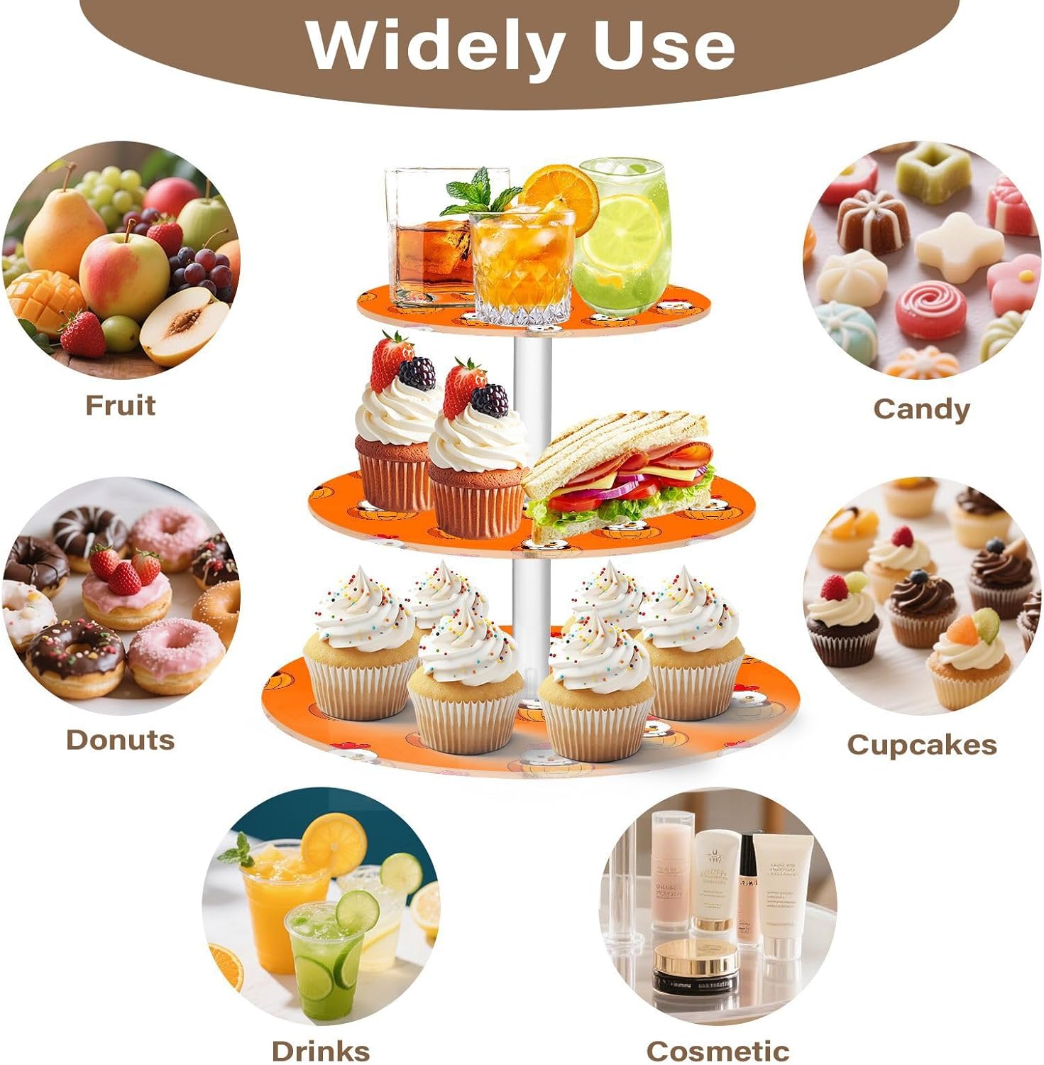 Pumpkin Chicken 3 Tier Acrylic Cupcake Stand, Cupcake Stand for 34 Cupcakes for Weddings,Christmas,Holidays,Parties,Birthday,Printed Cupcake Tower 23300055
