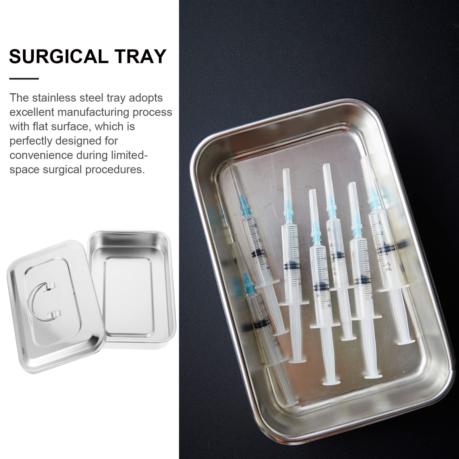 iplusmile Bandeja De Acero Inoxidable con Tapa Organizador De Instrumentos Médicos Dentales Y Laboratorio 9.64X6.49X1.96In Reutilizable para Esterilización Y Almacenamiento Seguro