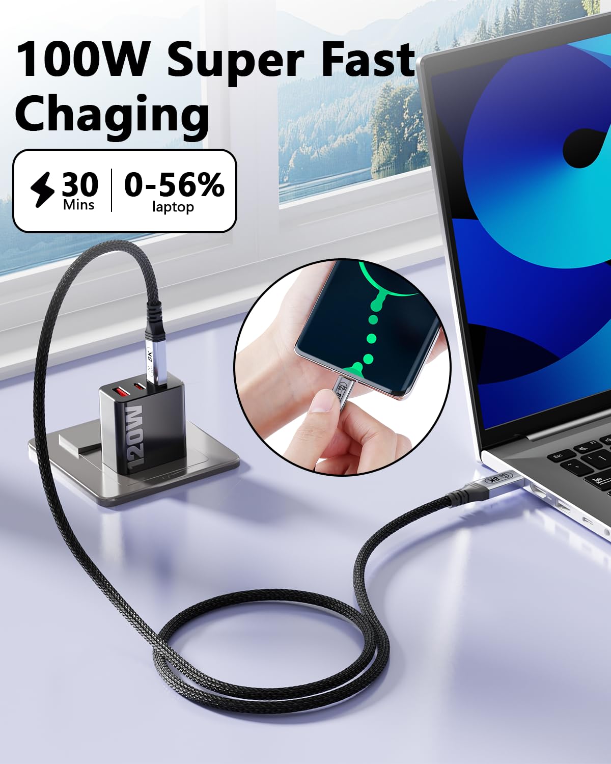 lang USB C Kabel 6M,[2 Stück 6m]USB-C auf USB-C 3.2 Gen2 Schnellladekabel,20 Gbps Datenübertragung, 100W 20V/5A Ladekabel USB C,8K@30Hz & 4K@120Hz Video übertragung für Laptop, Mobiltelefon