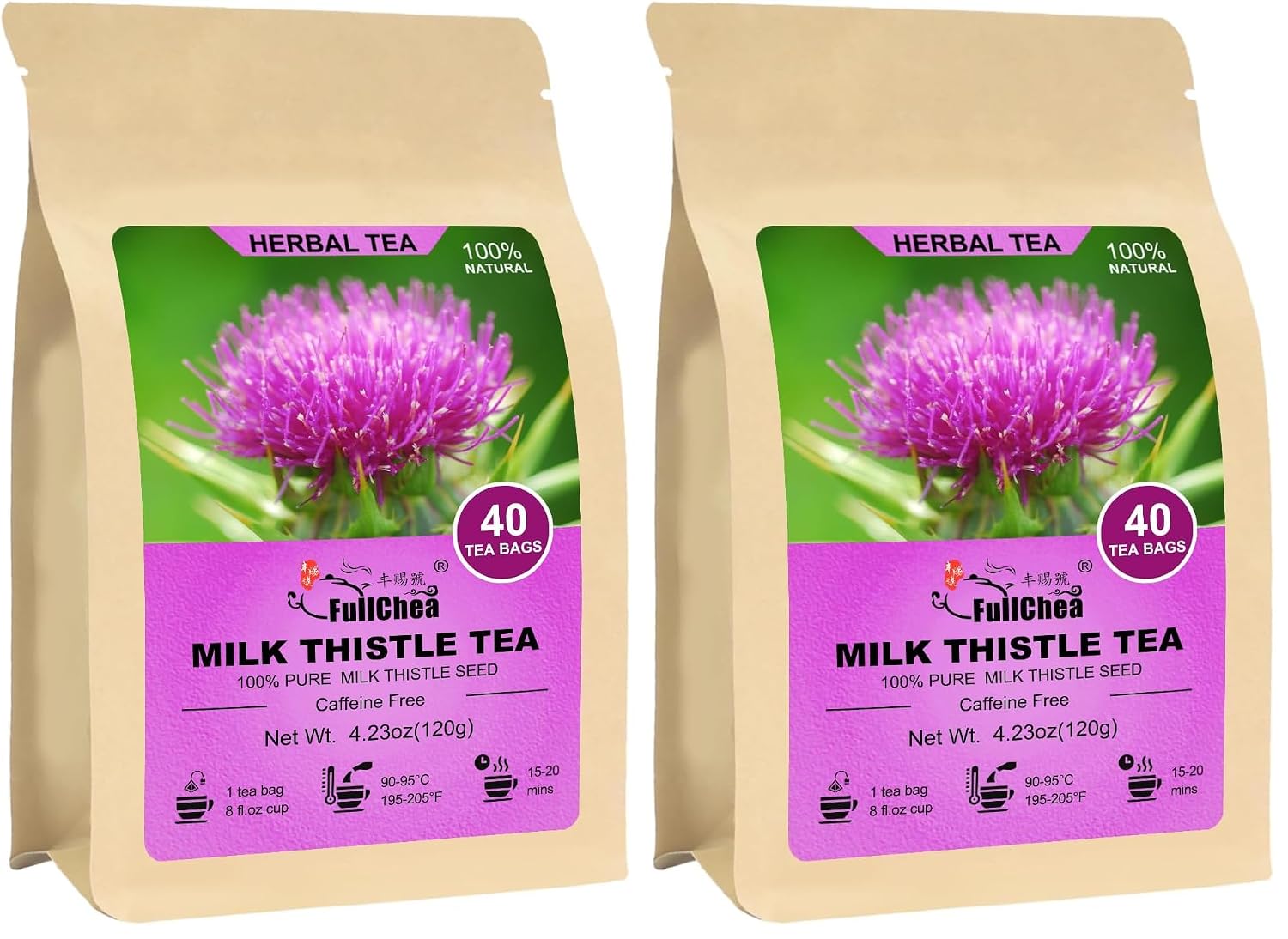FullChea - Milk Thistle Tea Bags, 40 Teabags, 3g/Bag - Natural Milk Thistle Seed (Pack of 2)