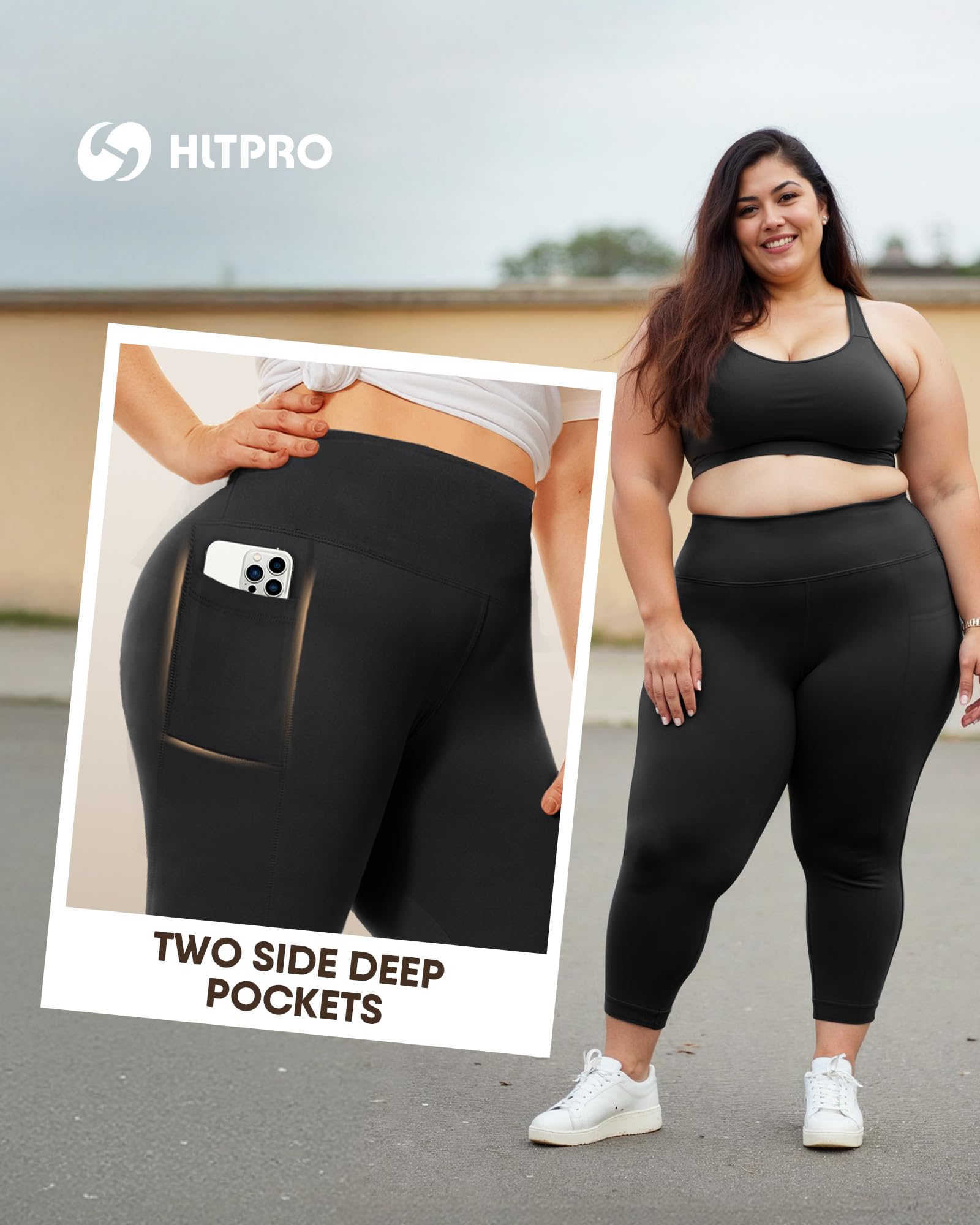 HLTPRO Leggings da Yoga a Vita Alta con Tasche da Donna – Pantaloni da Yoga per Controllo della Pancia, per Allenamento, Corsa