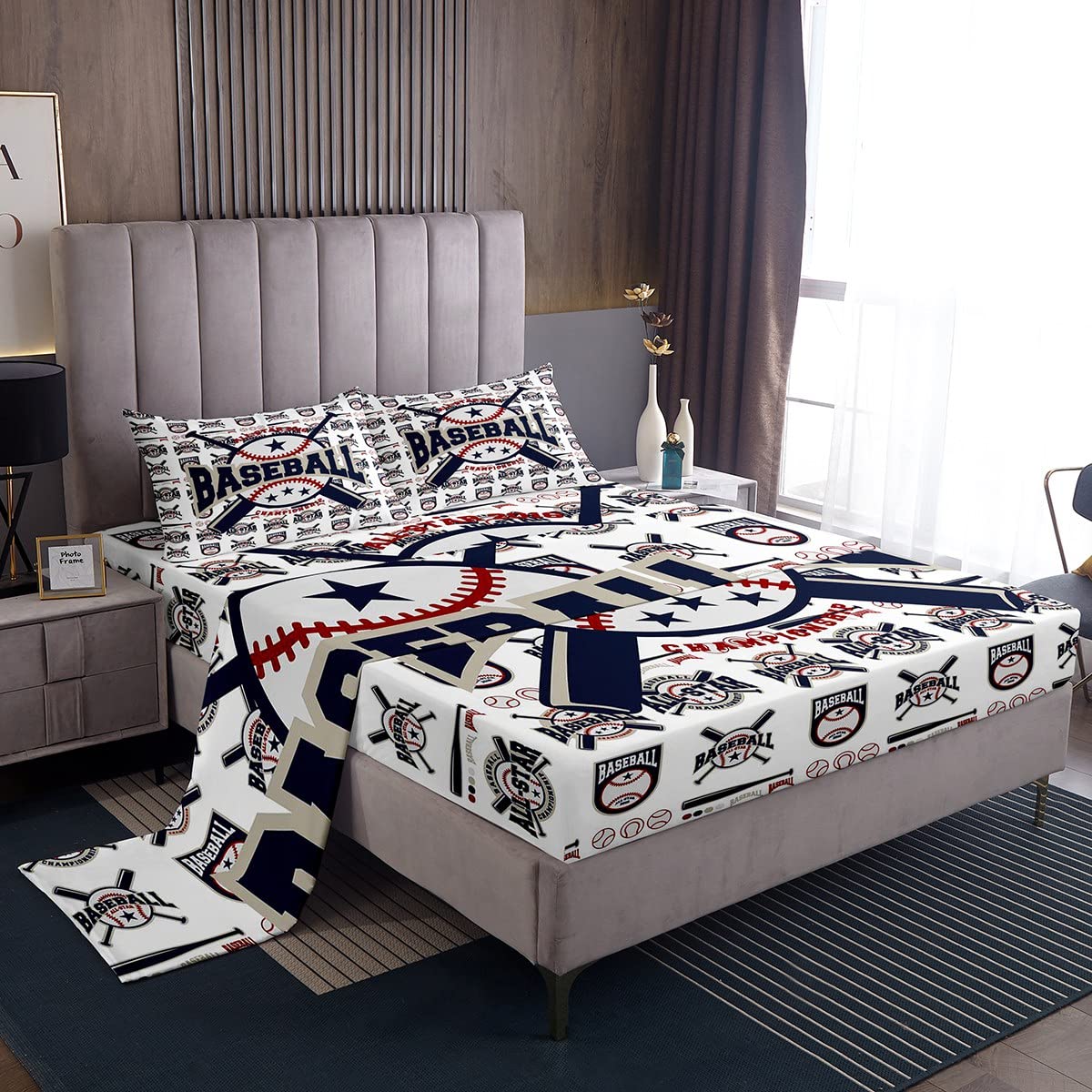 Set Lenzuola Baseball E Calcio ADASMILE: Morbida Microfibra Per Letto Matrimoniale – 4 Pezzi Con Federe, Regalo Sportivo Per Bambini - 3
