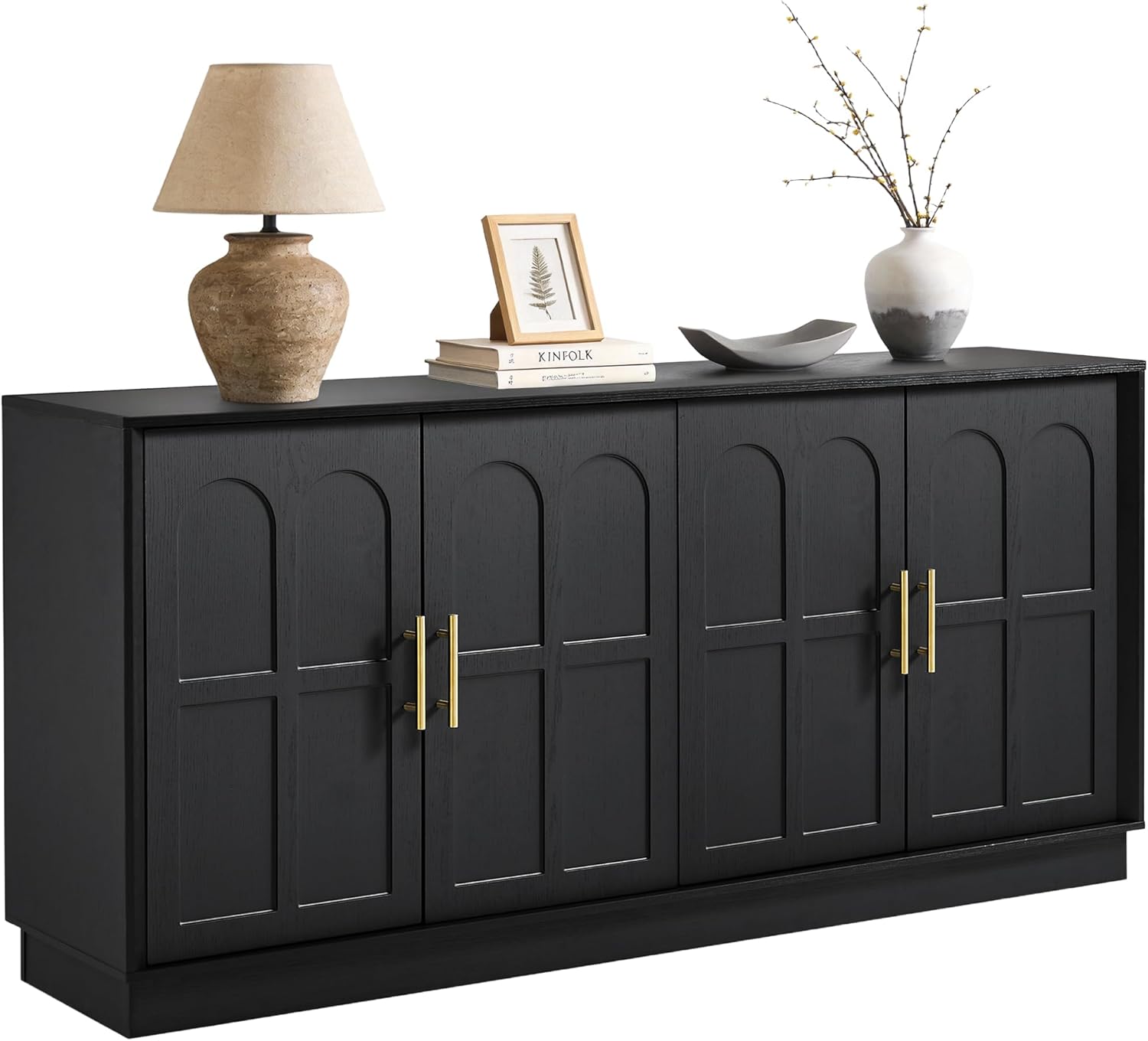 66.5" Sideboard Buffet Cabinet with Storage, Modern Credenza with Arched Doors, Large Wood Accent Cabinet for Living Room Entryway (Black)