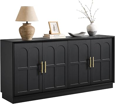 66.5" Sideboard Buffet Cabinet with Storage, Modern Credenza with Arched Doors, Large Wood Accent Cabinet for Living Room Entryway Black