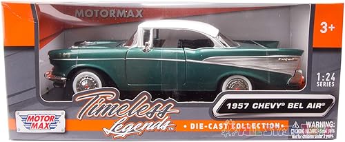 Miniatura 3 de 1957 Chevy Bel Air Green Escala 1/24 Diecast Model Toy Car Motormax 73228