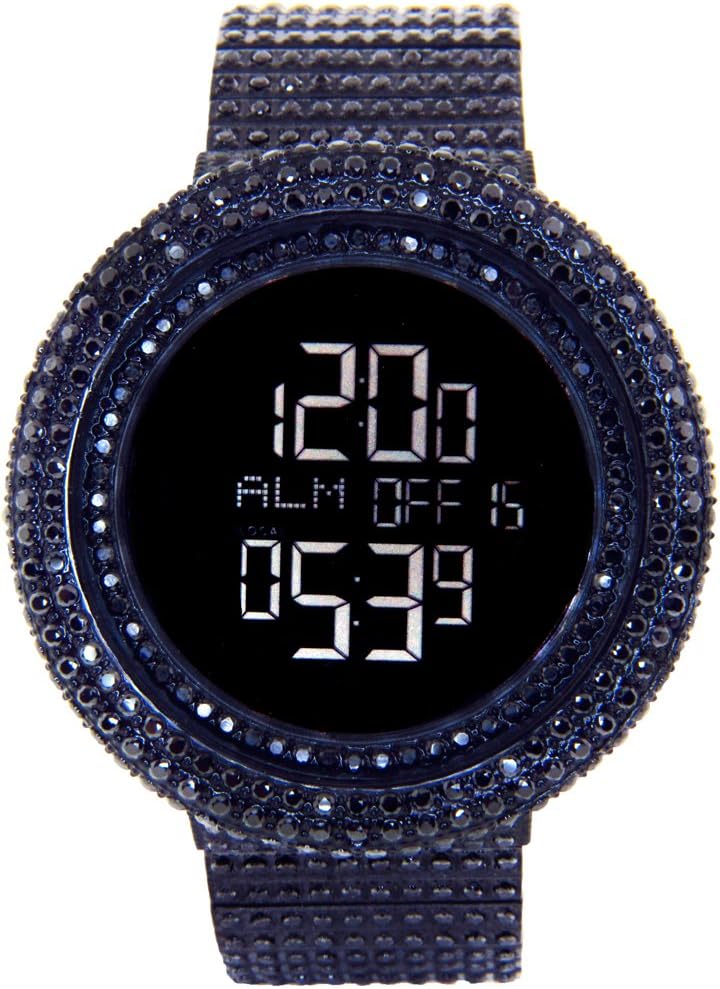 KING MASTER 65.00ct Lab Made Diamond Watch Aqua Master Fully Iced Out Mens Digital Watch Black Stainless Steel Metal Ban