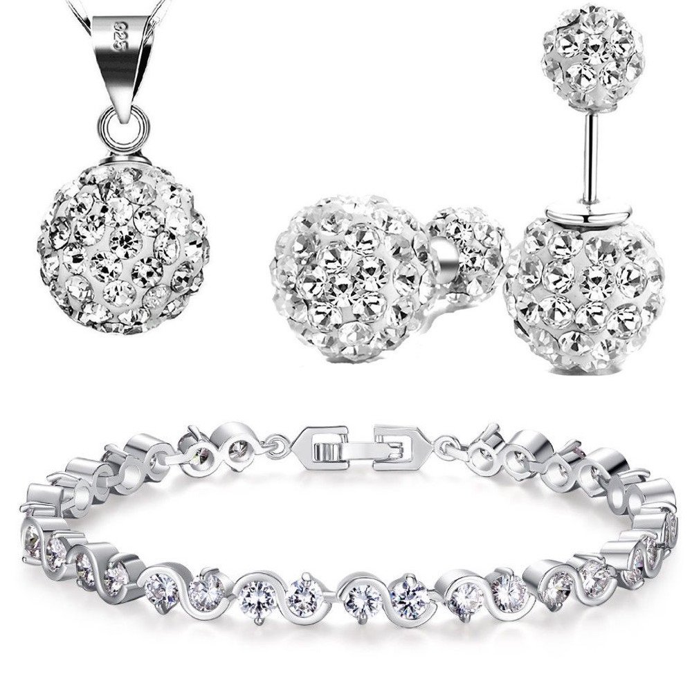 Kim Johanson Damen Schmuckset *Laura* in Silber I Halskette mit Anhänger & Ohrringen aus 925 Sterling Silber I Armband rhodiniert I Mit weißen Kristallen besetzt inkl. Schmuckbeutel