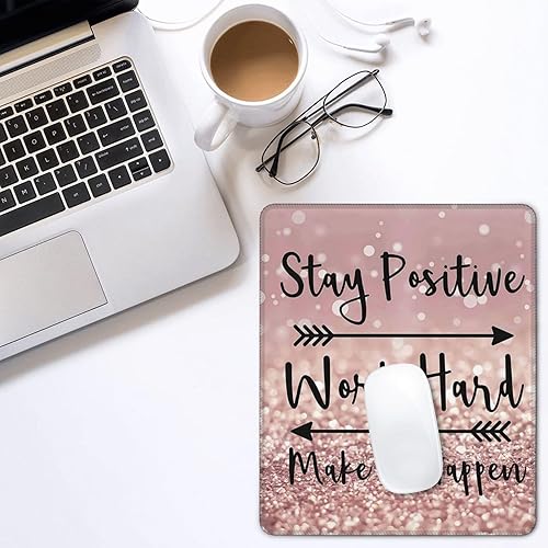Miniatura 4 de Alfombrilla de mouse cuadrada con cita inspiradora, para accesorios de escritorio inalámbricos, para trabajar duro y hacer que suceda, con base de