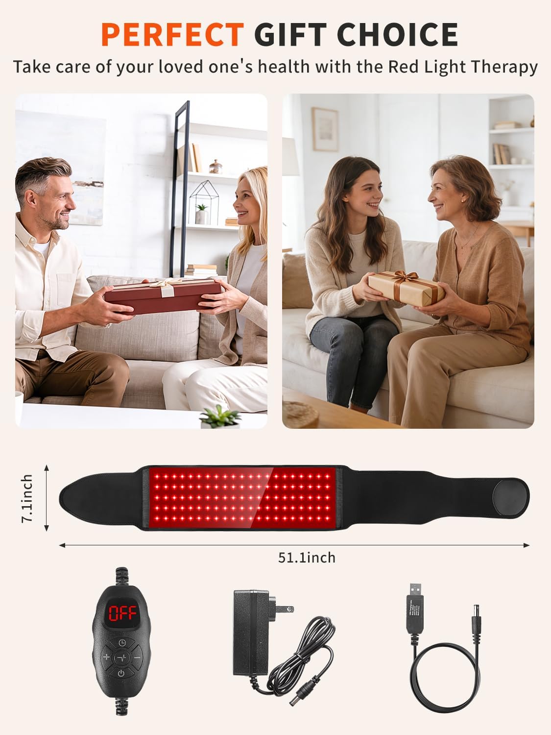 Red Light Therapy Waist Belt Wearable Near-Infrared Heating Waist Support, Relieves Muscle Tension in Shoulders, Back, Waist & Legs,Full-Body Red Light Therapy Aids Recovery, Ideal Unisex Gift